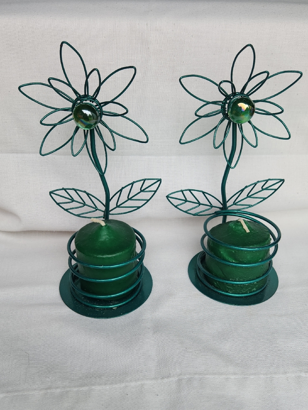 Green Floral Metal Candle Holders - Decorative Home Accent